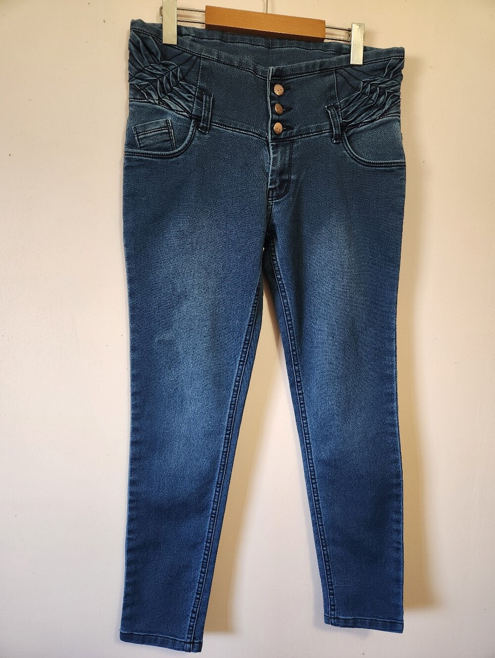 Vtg KangaROOS Y2K High Waisted Ruched Pleated Skinny Jeans 32 McBling Western